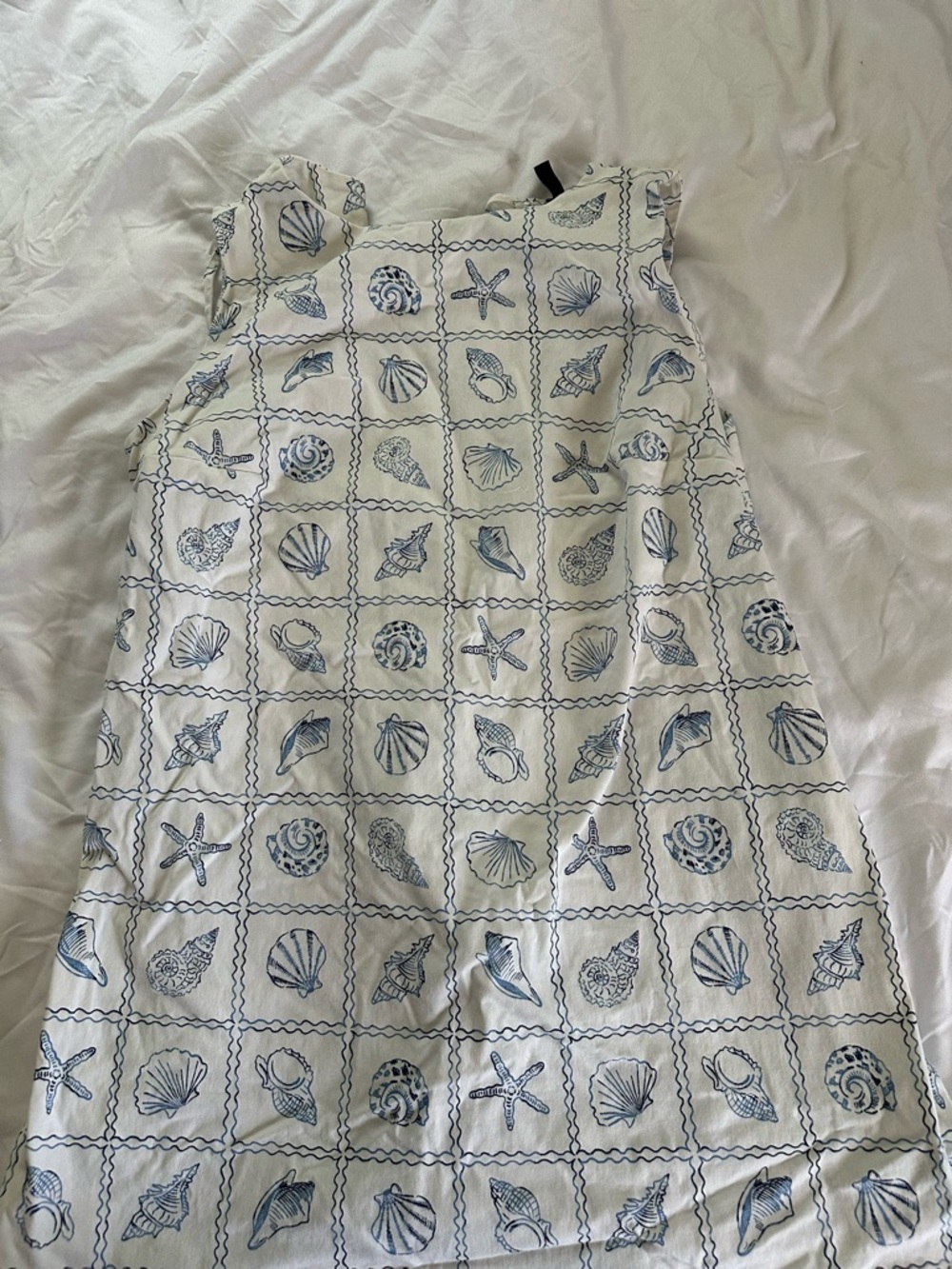 H&M White Mini Dress with Blue Seashell Print